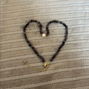 Faceted Iolite Bead Necklace with Baroque Freshwater Pearl & Gold Accents